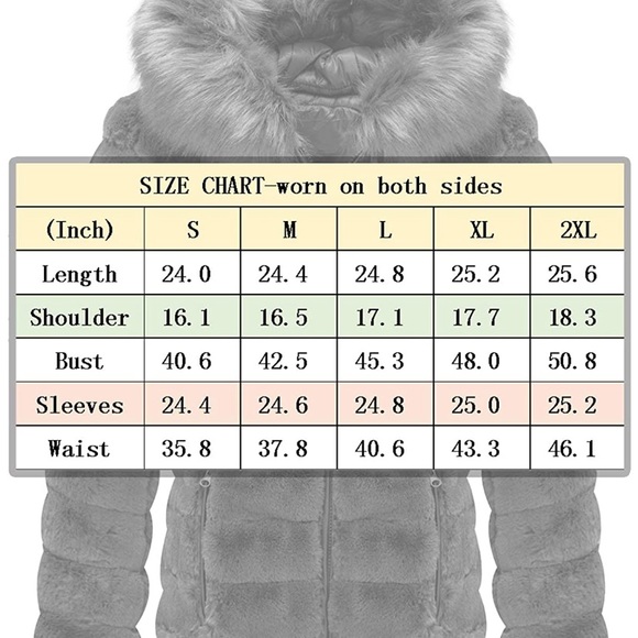 Double Sided Faux Fur Puffer Jacket Hooded-Fur - Picture 11 of 11